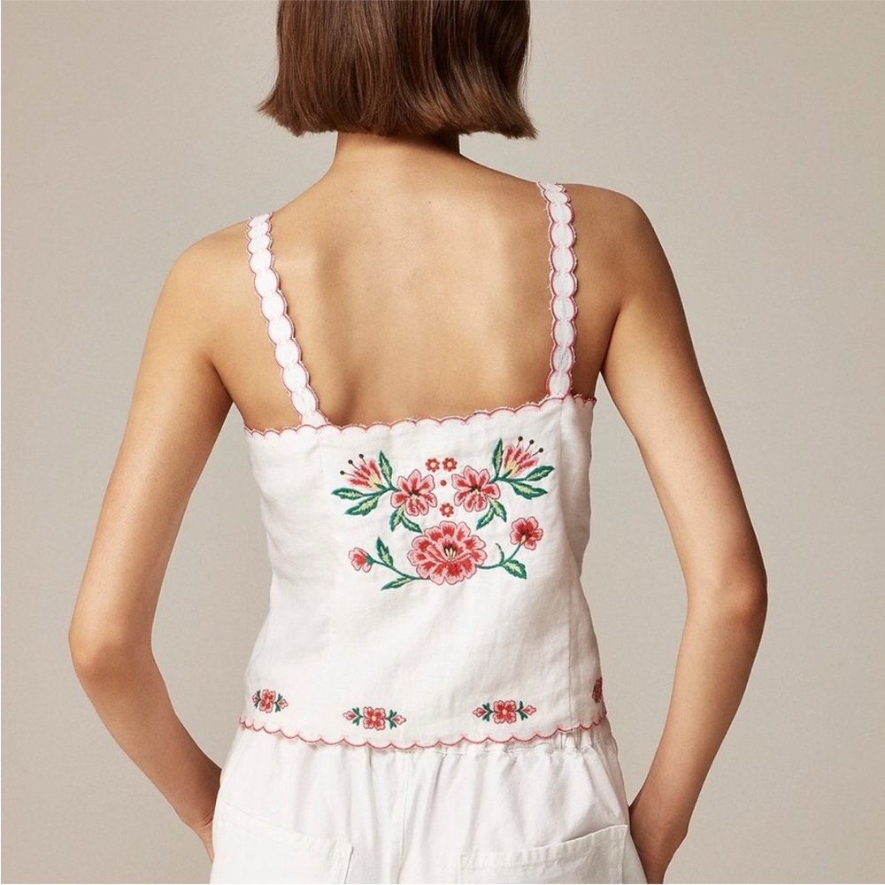 NWT J.Crew Embroidered Tank Top in Linen - Picture 3 of 10